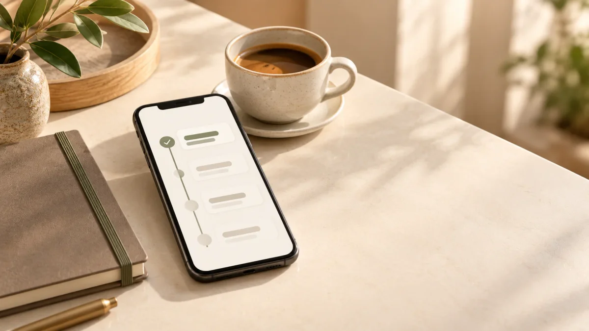 Celular exibindo atualização simples do andamento de um serviço