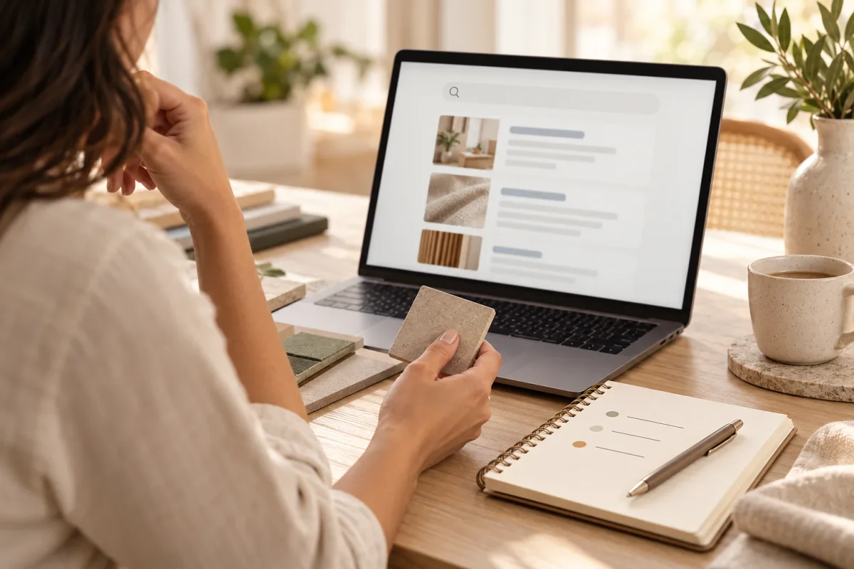 Pesquisa de opções em notebook com amostra e critérios anotados