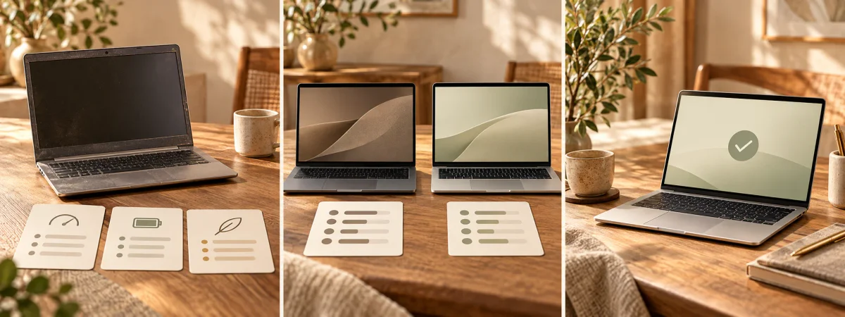 Sequência ilustrativa da necessidade à escolha de um notebook